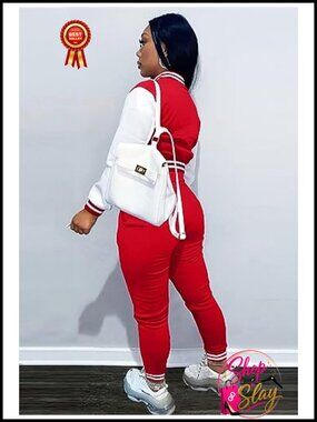 Cropped Varsity Bomber Jacket & Jogger Pants Tracksuit Set